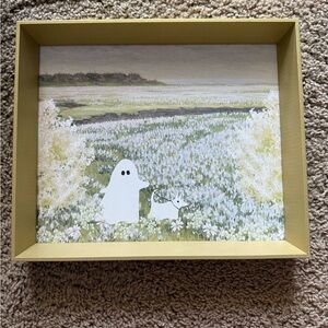 Ghost walking Dog Art Print in Yellow Frame